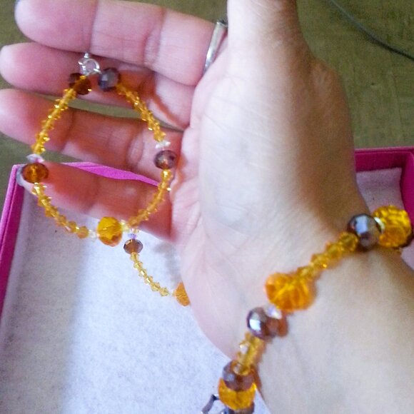 Swarovski Crystal Hand-Made Chocolate Orange Yellow Earring Bracelet set - Picture 8 of 11